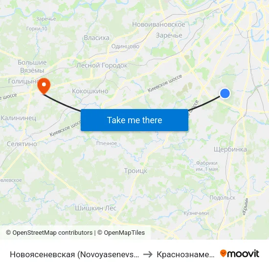 Новоясеневская (Novoyasenevskaya) to Краснознаменск map