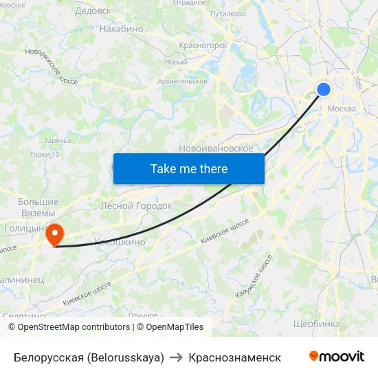 Белорусская (Belorusskaya) to Краснознаменск map