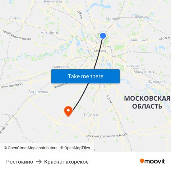 Ростокино to Краснопахорское map