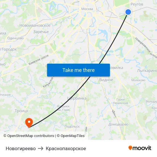 Новогиреево to Краснопахорское map
