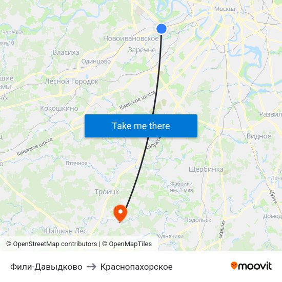 Фили-Давыдково to Краснопахорское map