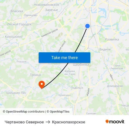 Чертаново Северное to Краснопахорское map