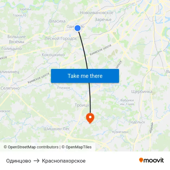 Одинцово to Краснопахорское map