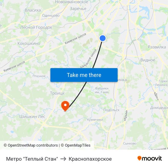 Метро "Теплый Стан" to Краснопахорское map