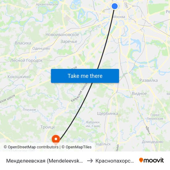 Менделеевская (Mendeleevskaya) to Краснопахорское map
