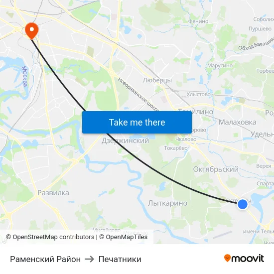 Раменский Район to Печатники map