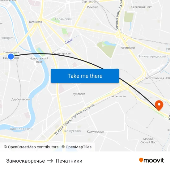 Замоскворечье to Печатники map