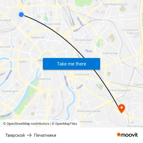 Тверской to Печатники map