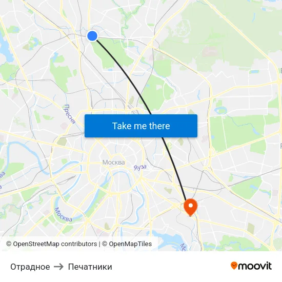 Отрадное to Печатники map