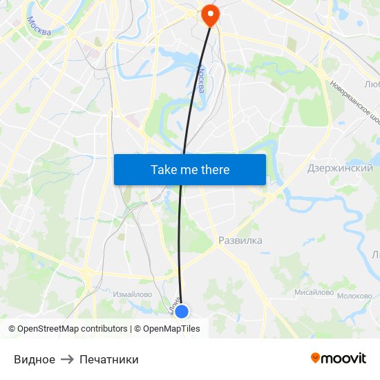 Видное to Печатники map