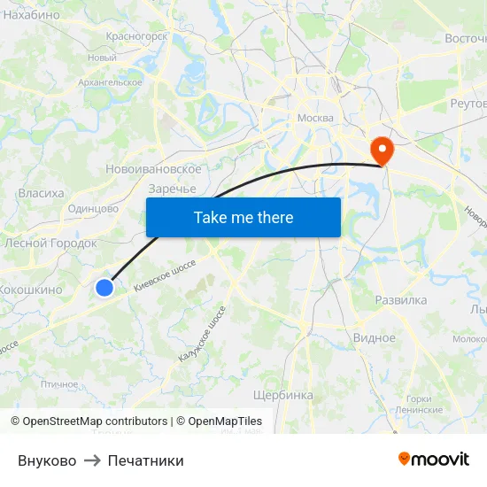 Внуково to Печатники map