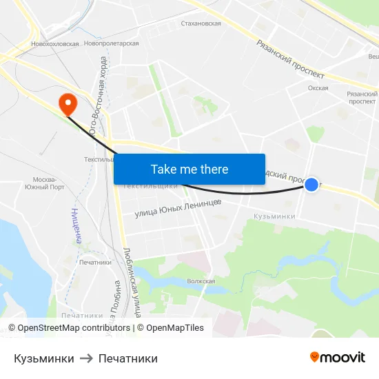 Кузьминки to Печатники map