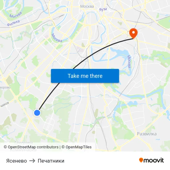 Ясенево to Печатники map