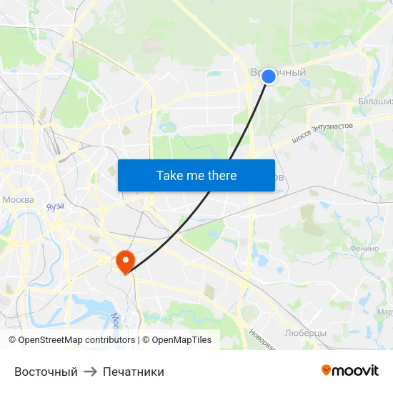Восточный to Печатники map