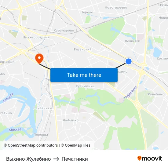 Выхино-Жулебино to Печатники map