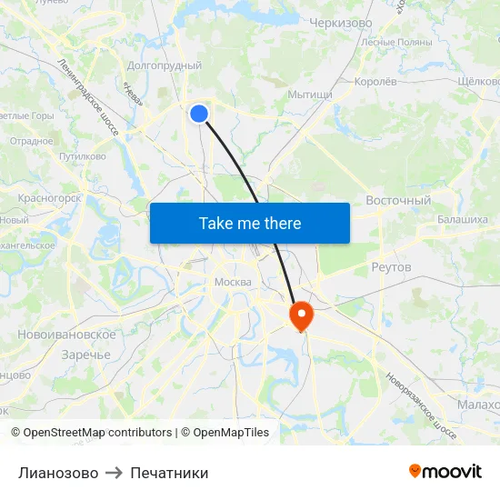 Лианозово to Печатники map
