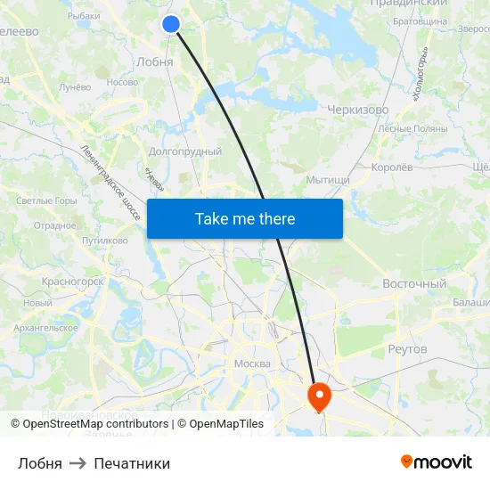 Лобня to Печатники map