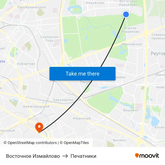 Восточное Измайлово to Печатники map