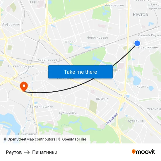 Реутов to Печатники map