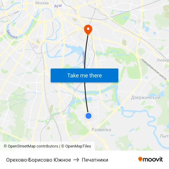Орехово-Борисово Южное to Печатники map