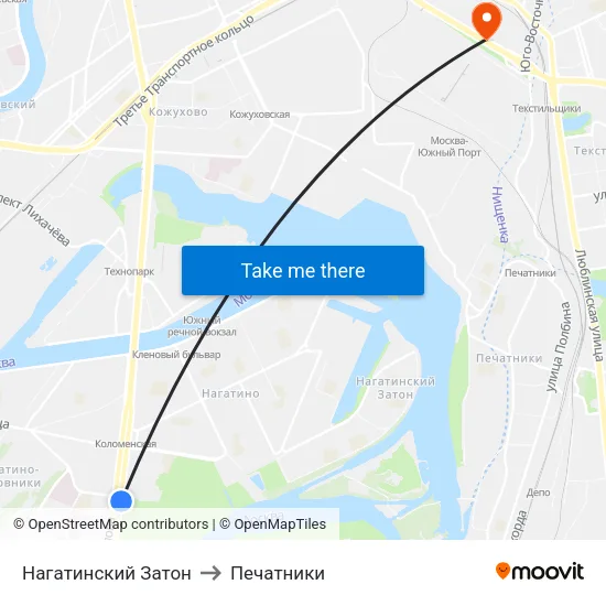 Нагатинский Затон to Печатники map
