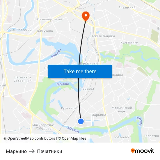 Марьино to Печатники map