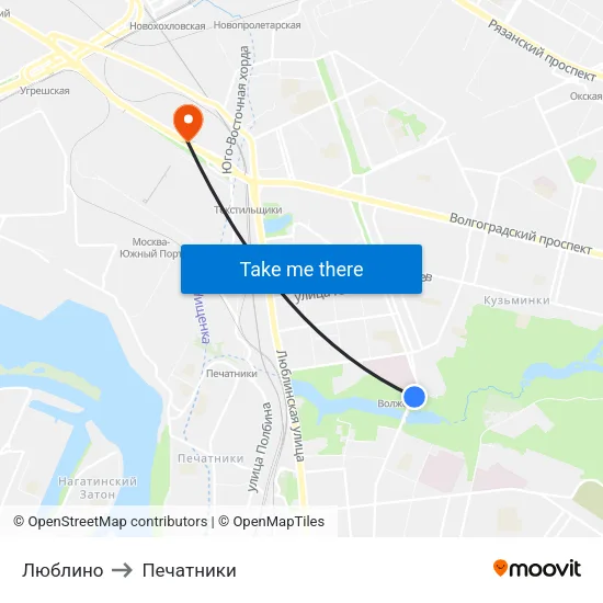 Люблино to Печатники map
