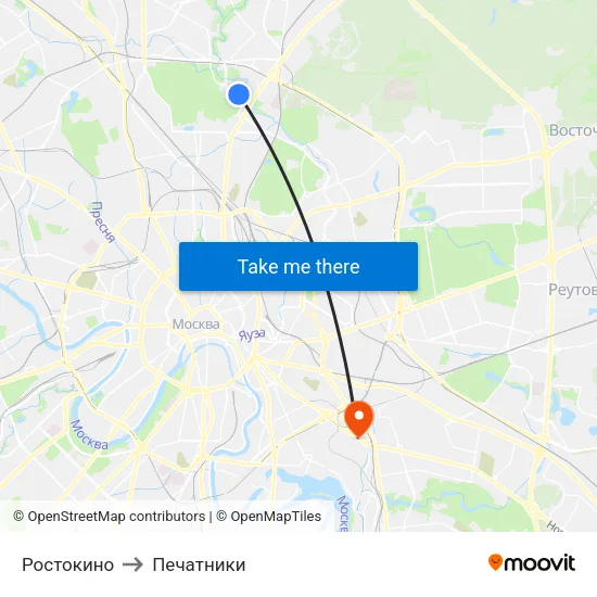 Ростокино to Печатники map