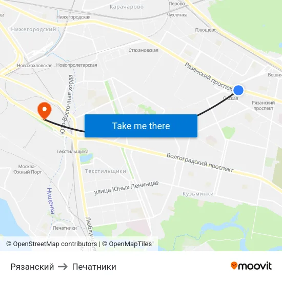 Рязанский to Печатники map