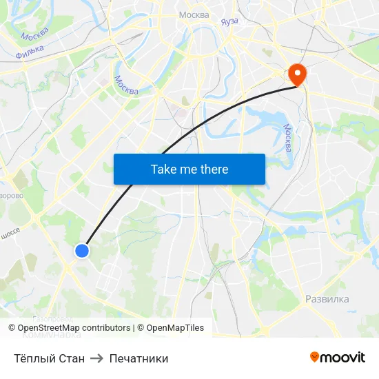 Тёплый Стан to Печатники map