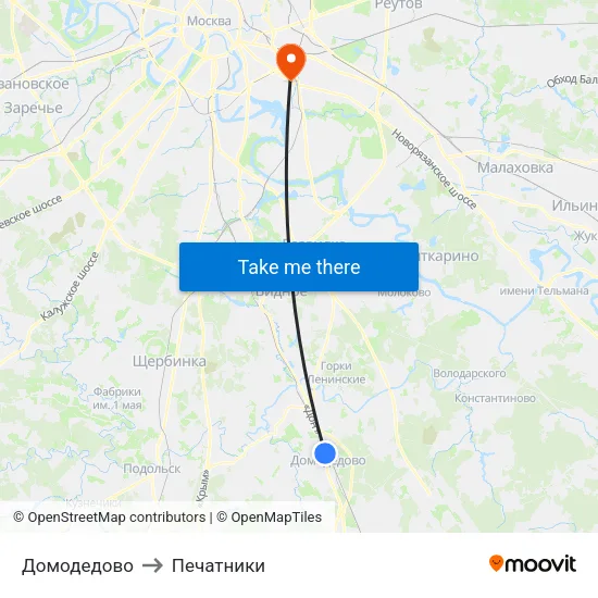 Домодедово to Печатники map