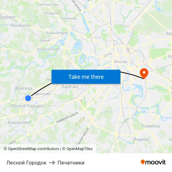 Лесной Городок to Печатники map