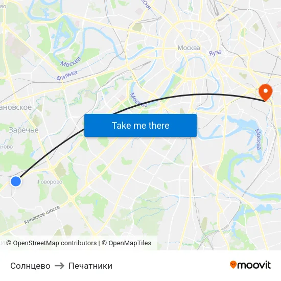 Солнцево to Печатники map