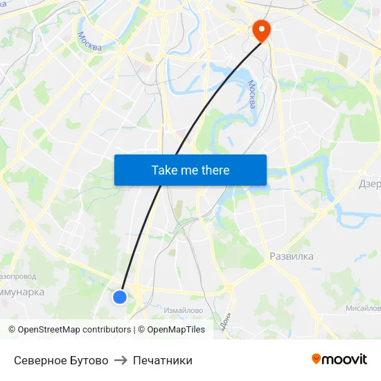 Северное Бутово to Печатники map
