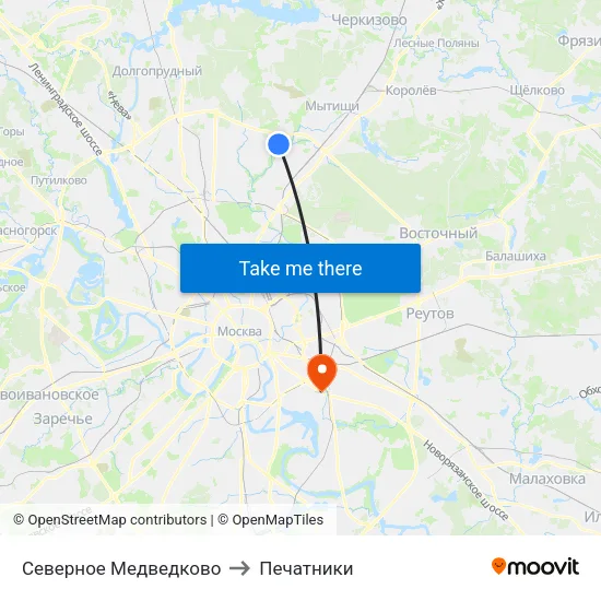 Северное Медведково to Печатники map