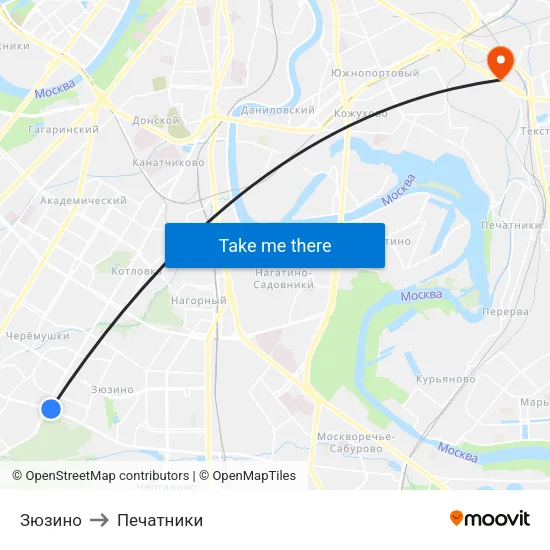 Зюзино to Печатники map