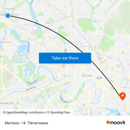 Митино to Печатники map