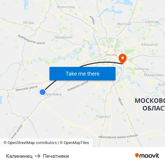 Калининец to Печатники map