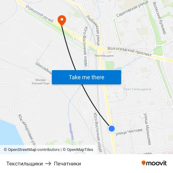 Текстильщики to Печатники map