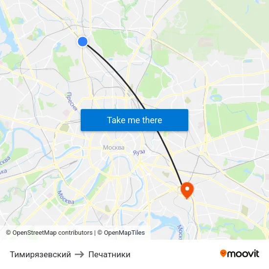 Тимирязевский to Печатники map