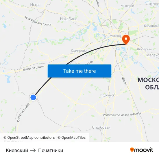 Киевский to Печатники map