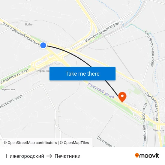 Нижегородский to Печатники map