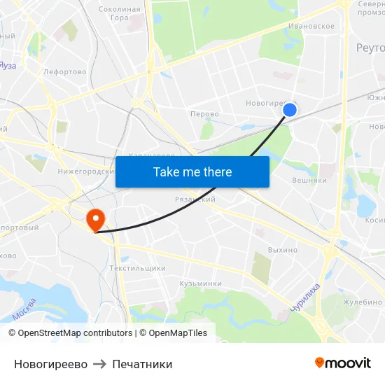 Новогиреево to Печатники map