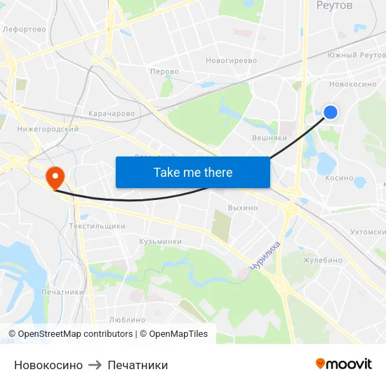 Новокосино to Печатники map