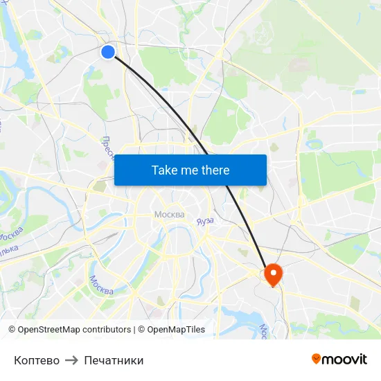 Коптево to Печатники map