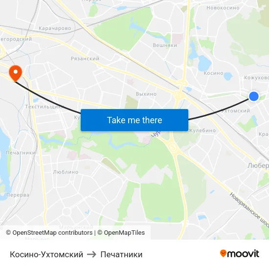 Косино-Ухтомский to Печатники map