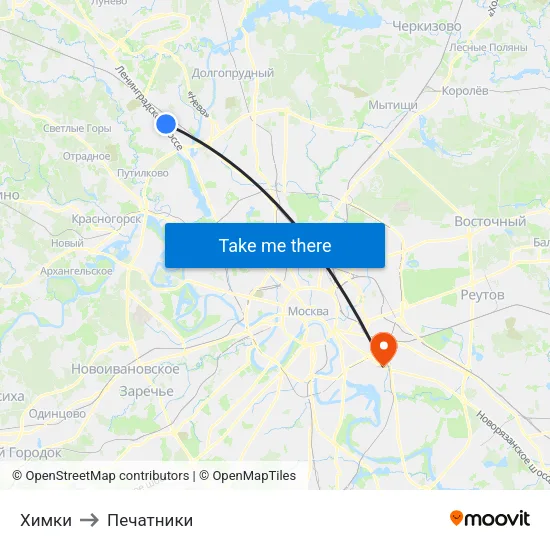 Химки to Печатники map