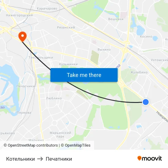 Котельники to Печатники map