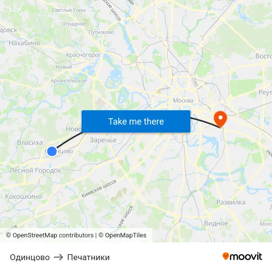 Одинцово to Печатники map