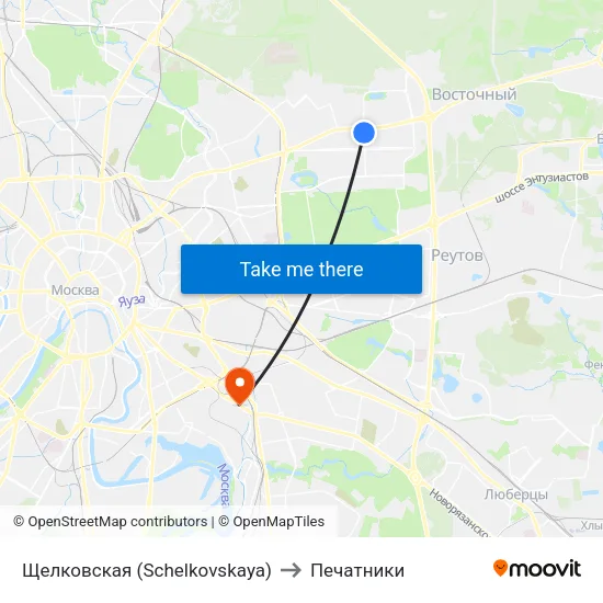 Щелковская (Schelkovskaya) to Печатники map